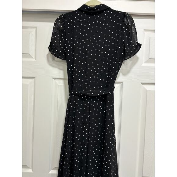 DKNY Donna Karan Polka Dot Midi Dress Romantic Short Sleeve Black New NWT - Picture 5 of 6